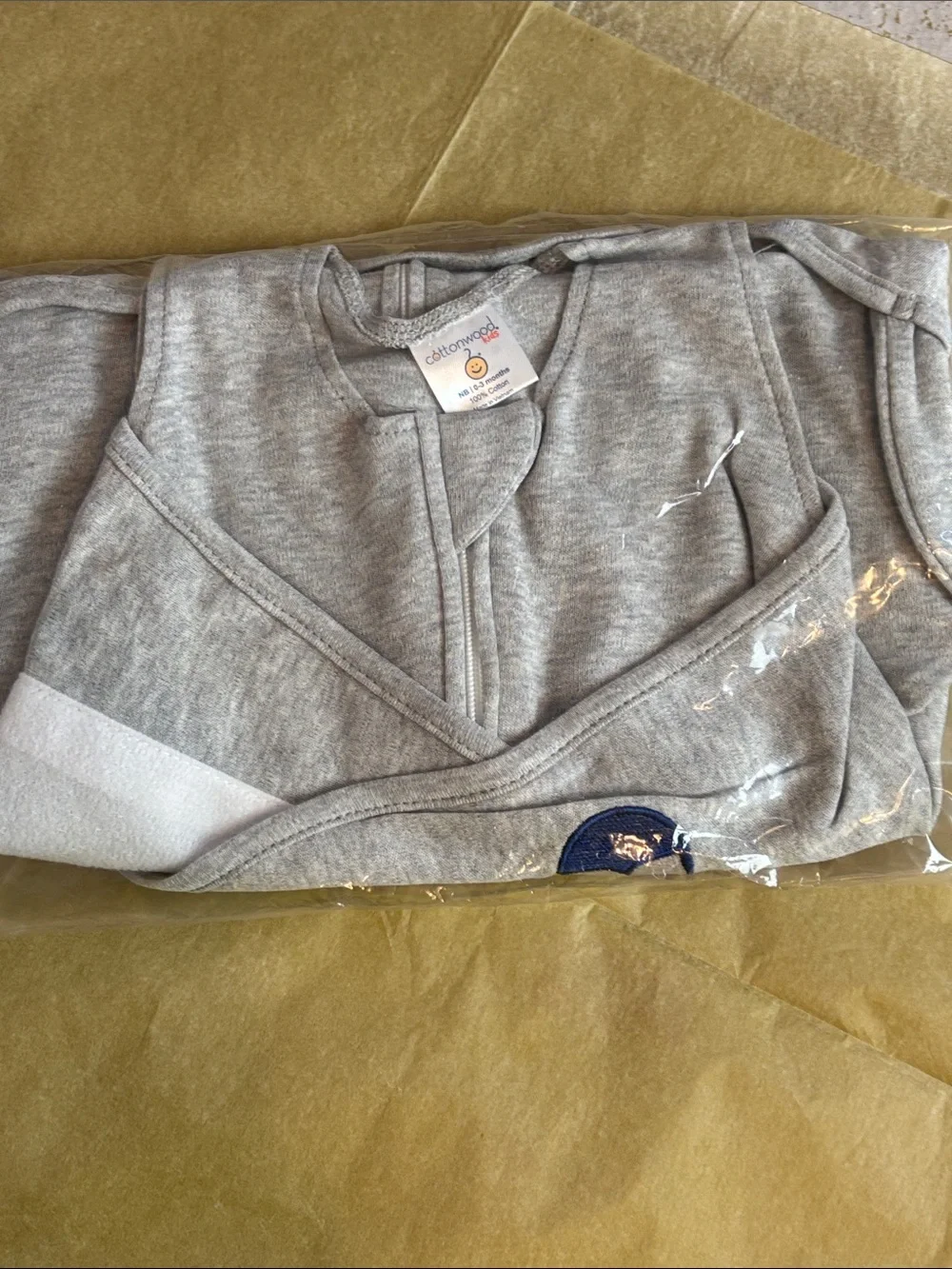 Cottonwood Cotton Grey Penguin Embroidered Sleep Sack Burrito One-Piece Newborn
